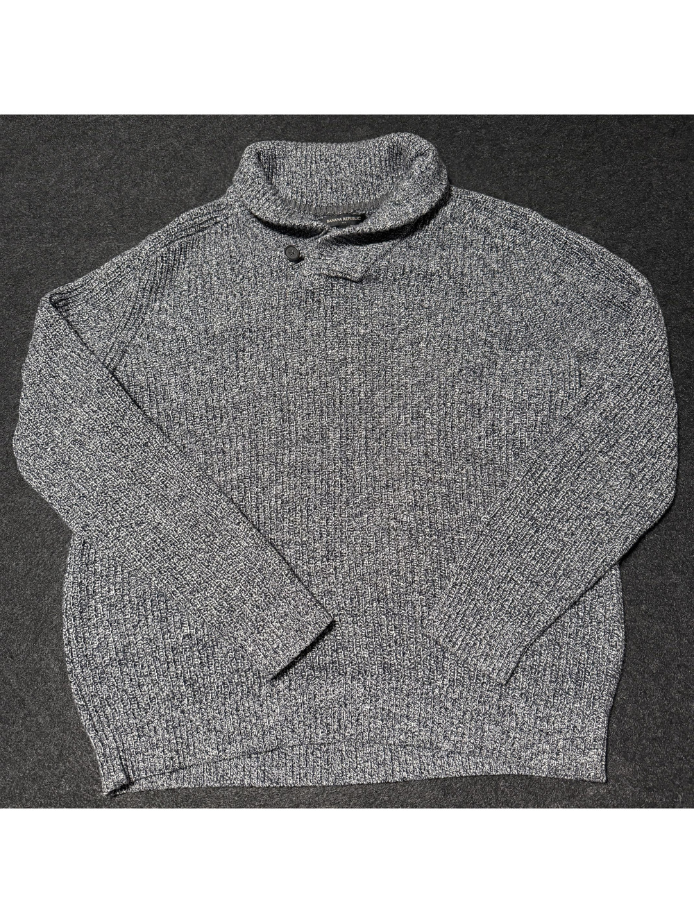Banana Republic Mens XL Gray Melange Wool Blend Button Shawl Collar Sweater
